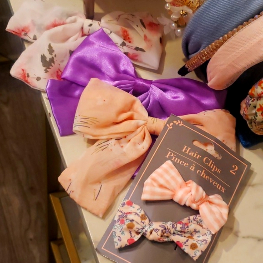 5-Piece Floral Hair Bow Clip Set – Pink, Purple & Lilas